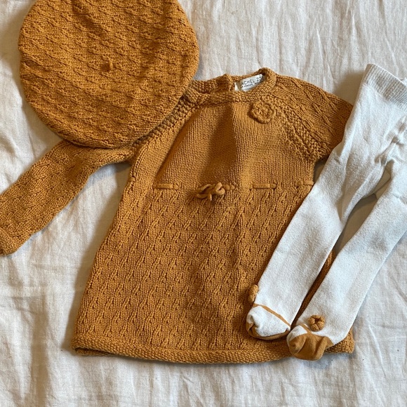 Rachel Zoe Other - Rachel Zoe Mustard Knit Dress with Matching Beret and White Tights